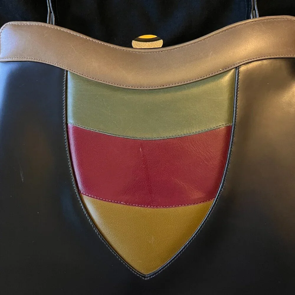 Leon Vintage Black Leather Colorblock Frame Bag - Picture 2 of 10